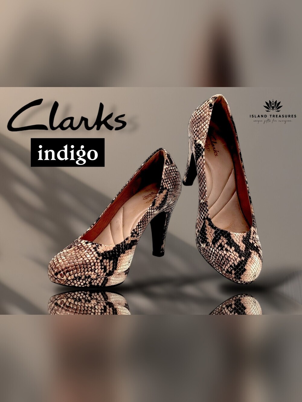 Clarks Indigo Sz 8.5 Taube | Black Reptile Embossed Snakeskin Pump Padded Insole